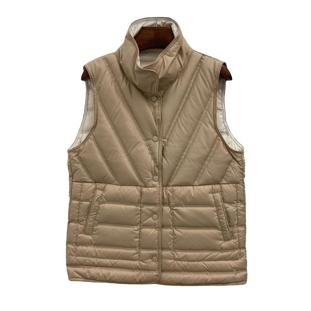 Women Light Weight Thermal Seamlessly Sleeveless Stand Collar White Duck Down Jacket All Match Reversible Chic Vest