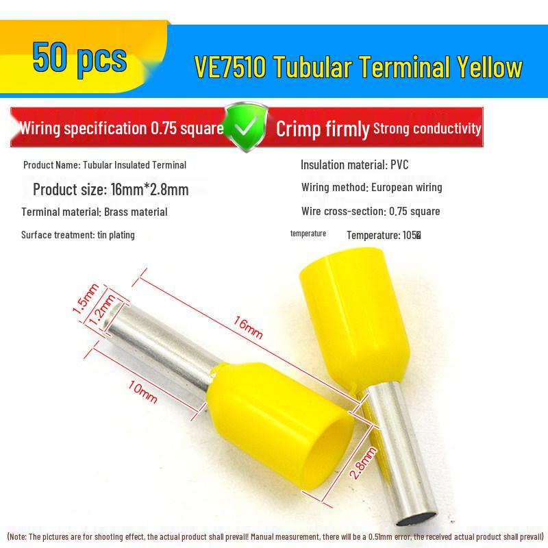 European Tubular Wire Connectors: VE0508, 7508, 1008, 1508, 2508 Pin Terminals