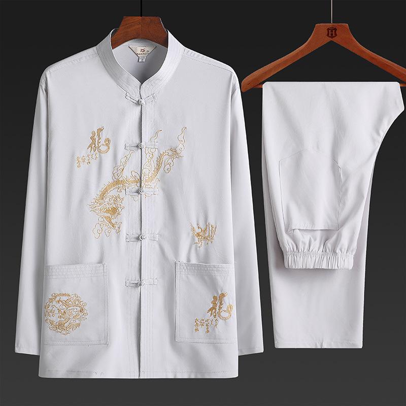 Middle Aged And Elderly Men's Hanfu Long Sleeved Suit Shirt Tai Chi Suit