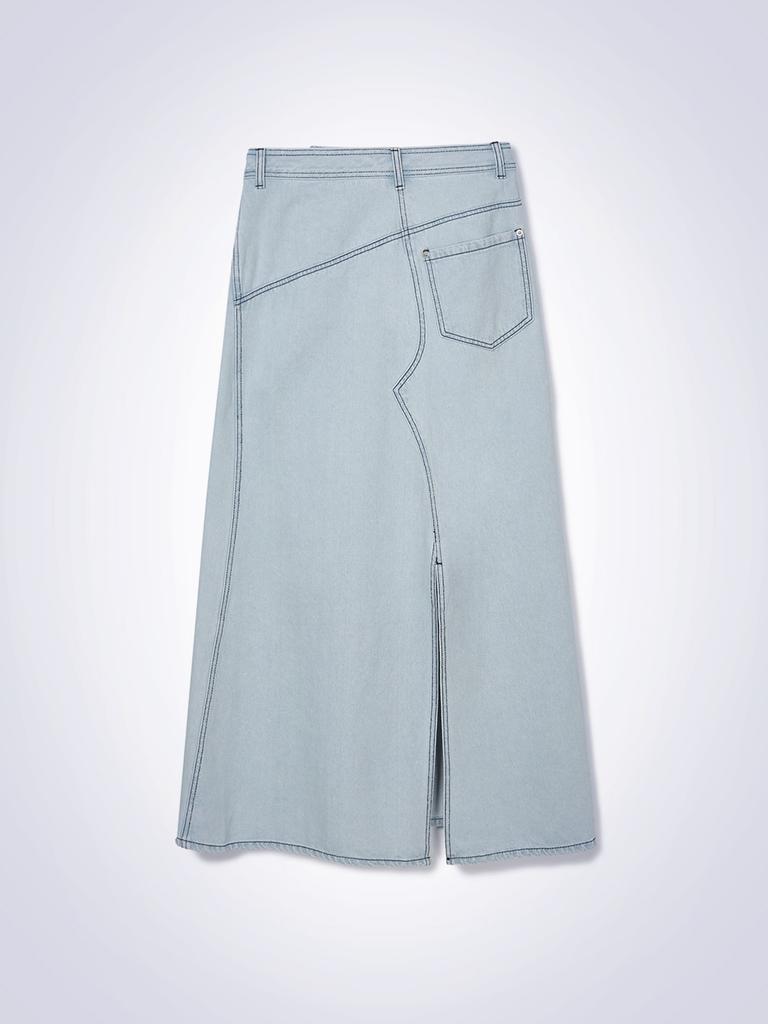 House 072C Washed Denim Skirt Light Blue