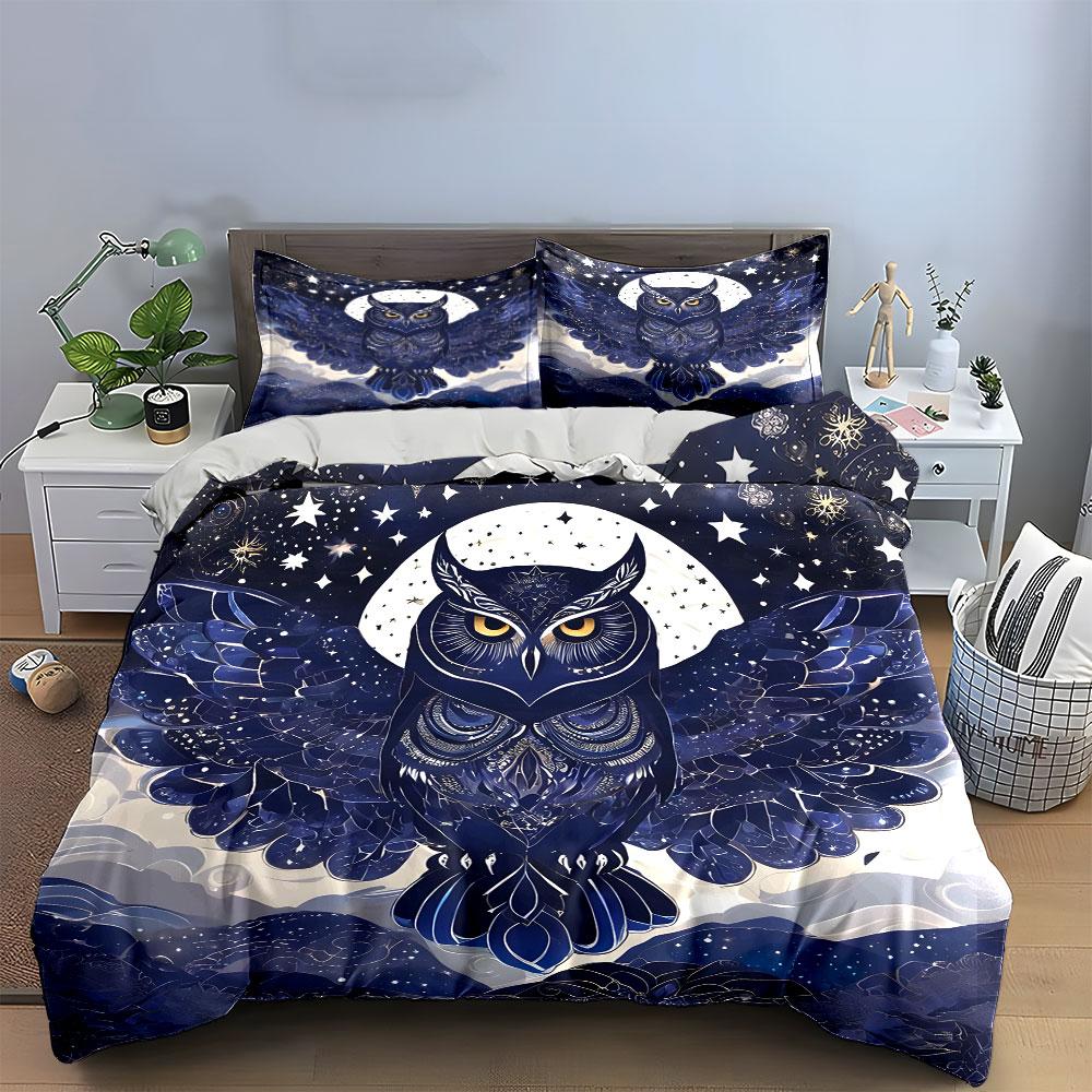 Night Owl Starry Design Set  Kid'S And Adults' Bedroom Decor, Exquisite Three-Piece Bedding Set Gift