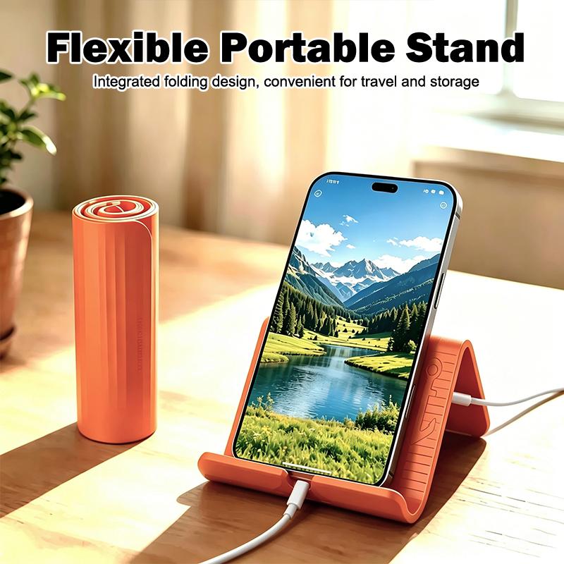 Portable Cell Phone Stand Foldable Adjustable Height Reserved Charging Hole for Home Office Desk Watching Drama Online Meeting