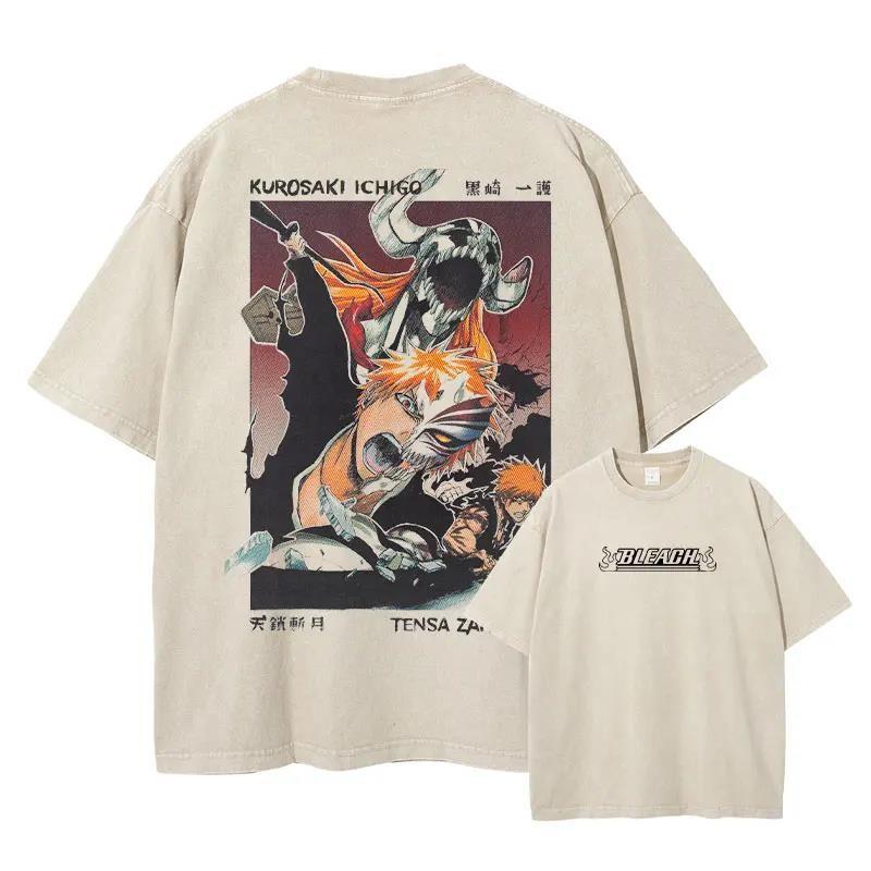 Anime BLEACH Urahara Kisuke Cartoon Printed Washed Tshirt Tee Unisex Vintage Casual Cotton T Shirt Harajuku Unisex Washed TShirt S