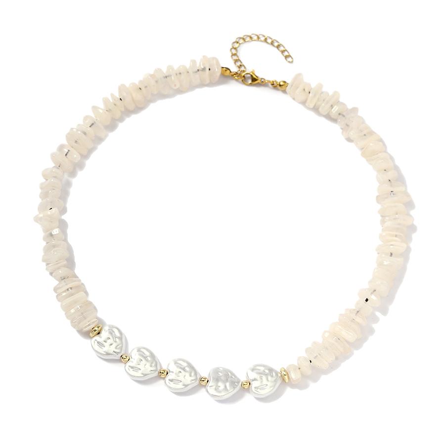 

Elegant Heart Imitation Pearl Choker Necklace For Women Handmade Boho Beach Vacation Jewelry Summer Statement Neck Accessories бежевий