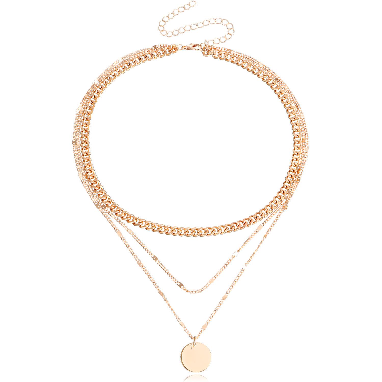

Europe, America, punk geometry disc pendant necklace female niche design sense light luxury choker wholesale золотий