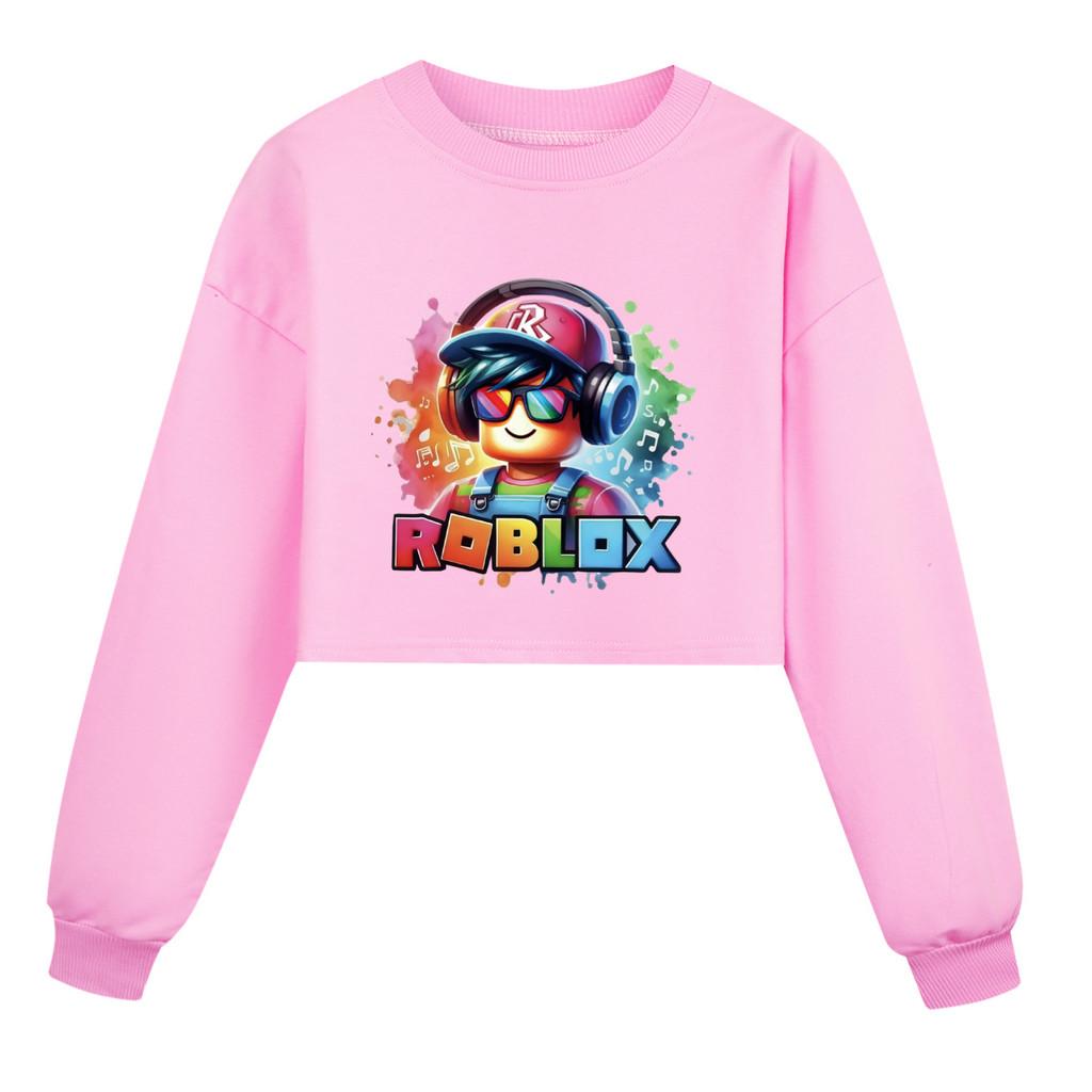 5528 Kids Girls Roblox Printed Casual Long Sleeves Short Style Sweatshirt
