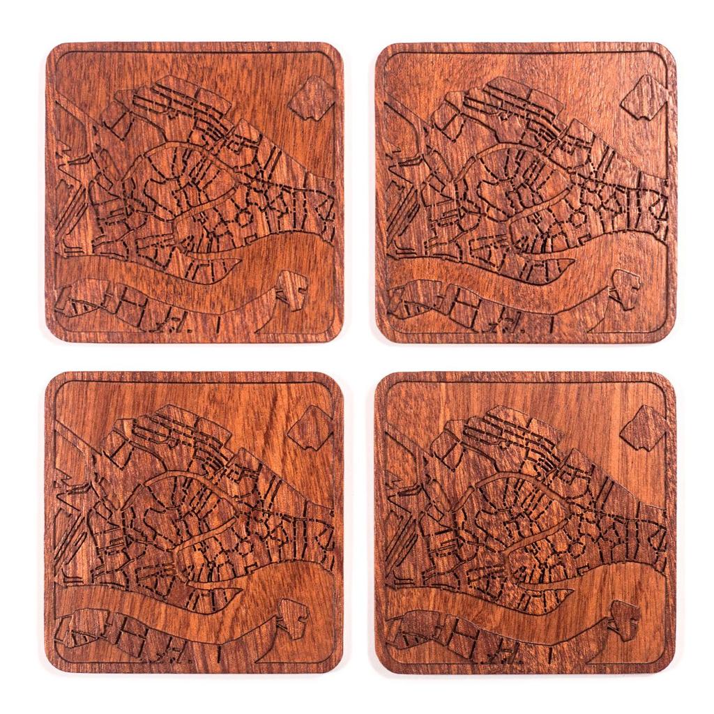 Venice Map Set of City Map Wooden Original Design Handmade Gift Coasters, 4, Coasters,