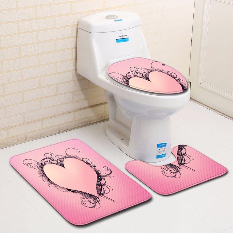 

3D Heart-Shaped Bathroom Toilet Three-Piece Floor Mat Doormat Bathroom Carpet Three-piece set 45 * 75cm