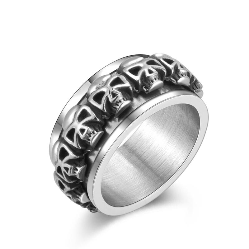 

Vintage Rotatable Skull Men s Ring Skeleton Stainless Steel Spinner Rings Punk Finger Male Jewelry 13&US standard Size срібний