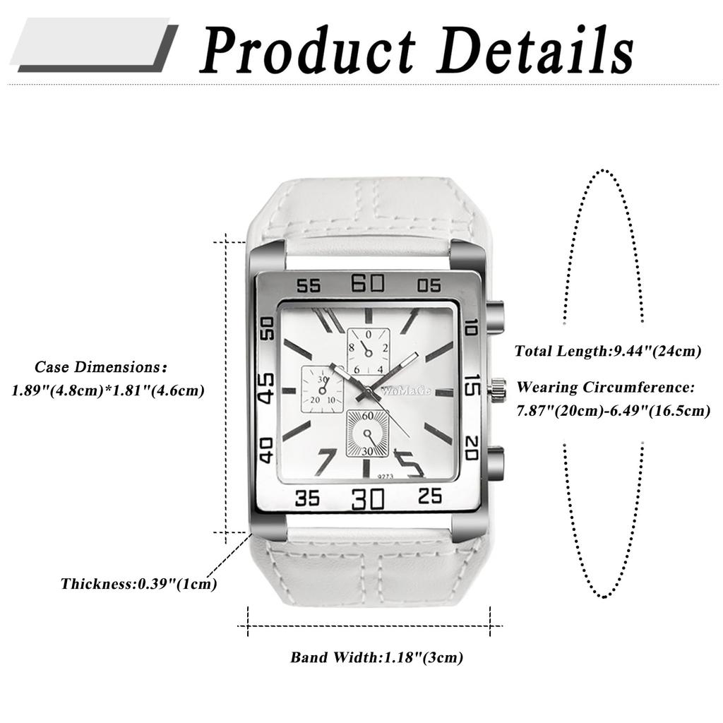 Square Analog Waterproof Leather Belt Quartz Watch Rock Punk Fashion Watch White Birthday Christmas Day Boyfriend Gift Men's Watch - Valentine's