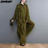 DIMANAF 2021 Women Two Piece Set Casual Tassel Lace Tops Shirts Autumn Loose Wide Leg Pants Oversized Spring Summer Oversize