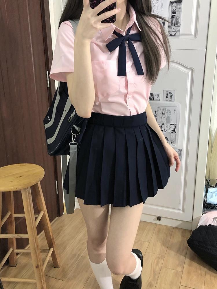 Women's Pink Japanese College Style Short Sleeve Shirt