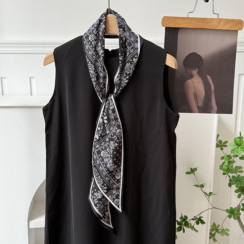 Silk scarf atmosphere, new long silk scarf, streamer, women's high-end sense, matching shirt, small scarf, headscarf, headband.