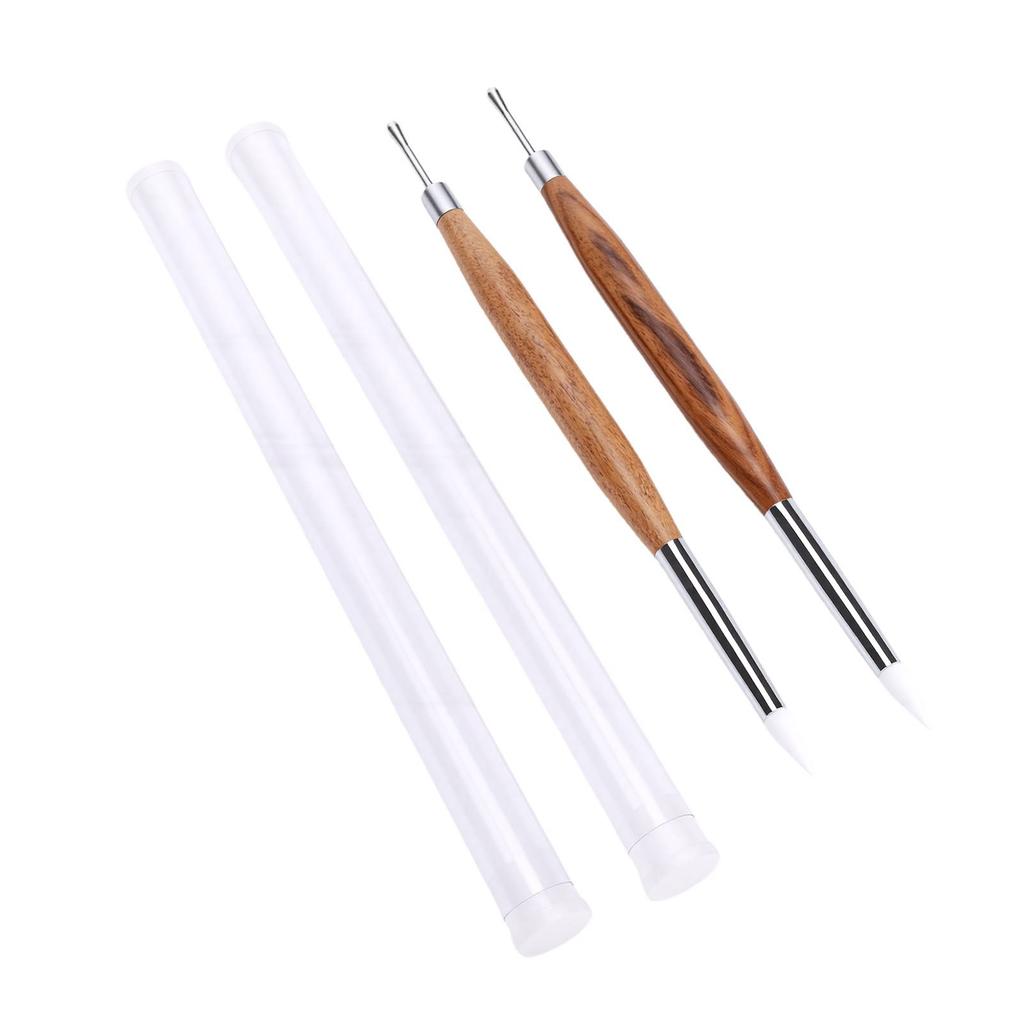 Nail Sculpture Pen Wood Handle Silicone Metal Dual Tipped Nail Brushes for 3D Sculpting Fine Line Detailing