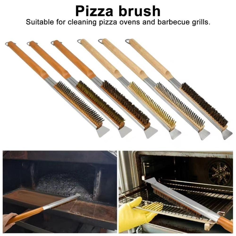 

53.5cm Long Grill Cleaning Brush Wood Handle Pizza Stone Cleaner Brush for Oven 53.5cm