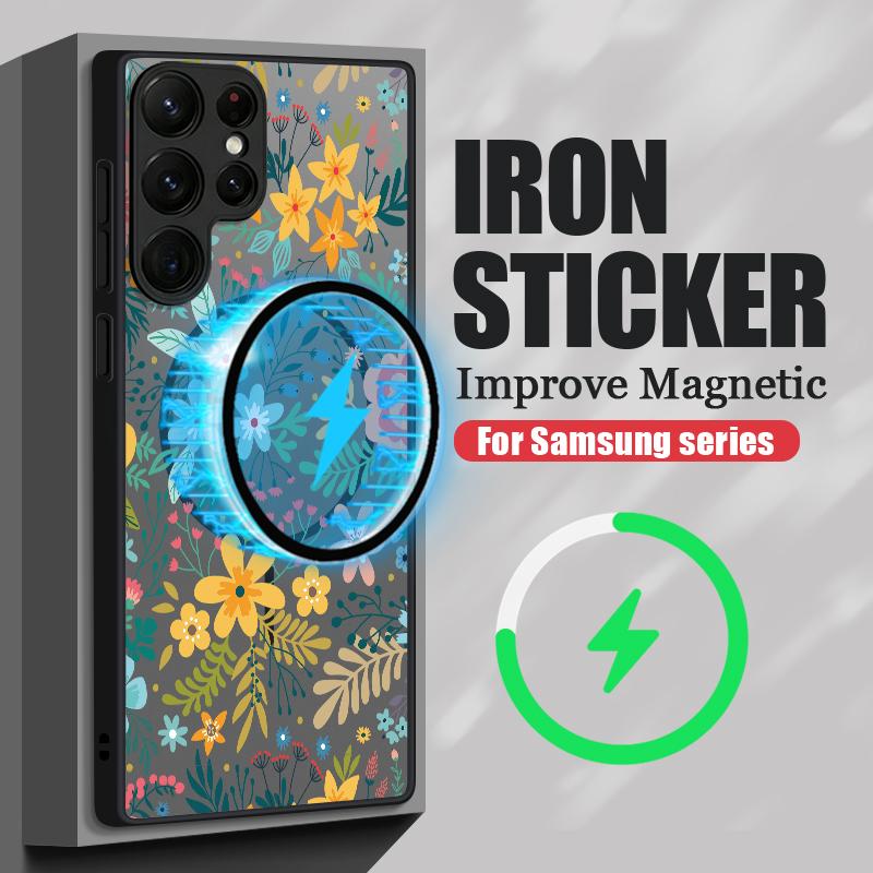 Magnetic For Magsafe Case For Samsung Galaxy S26 Ultra S25 Edge S24 S23 S22 Plus S21 FE Floral Pattern Hybrid Matte Cover