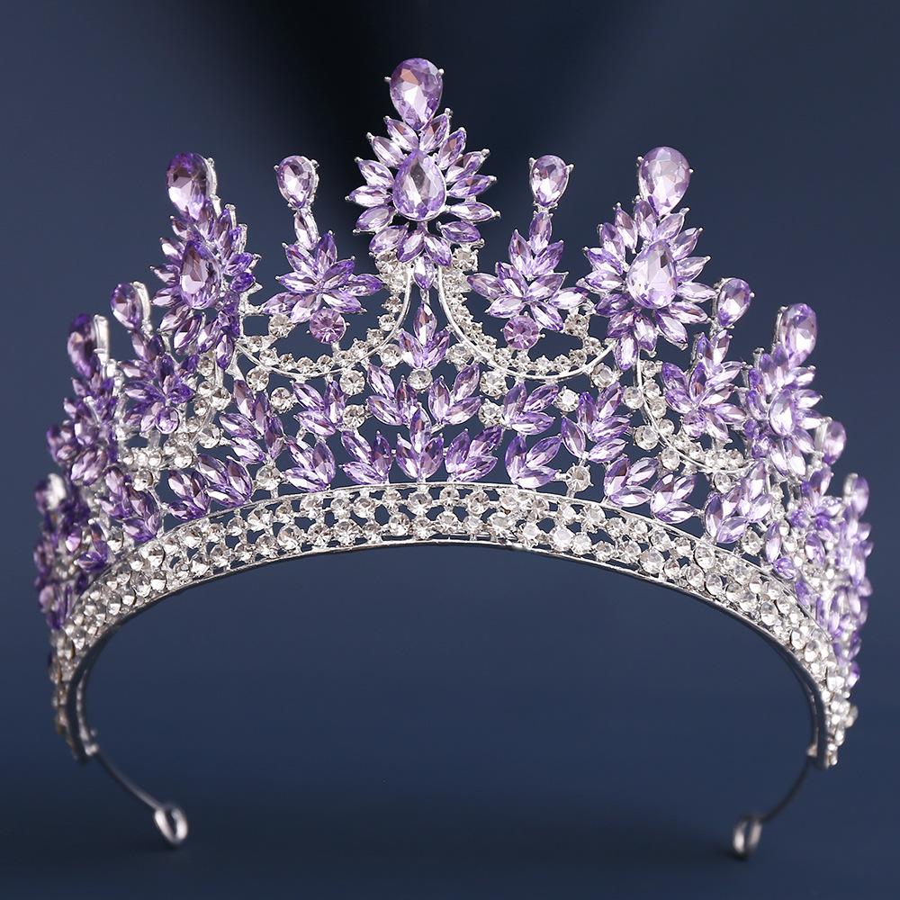 Bridal Rhinestone Tiara with Red Crystal Baroque Luxury Wedding Festival Crown