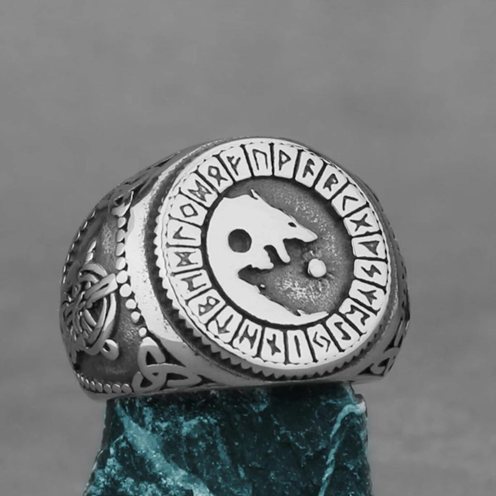 Nordic Viking Stainless Steel Ring Anchor Compass Tree of Life Rune Amulet Wolf Men Women Finger Jewelry Biker Party Club Gift
