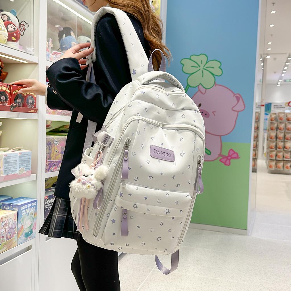 Schoolbag Korean Version of Small Fresh Schoolbag Japanese Princess Versatile Cute Star Printed Backpack Junior High School Class Backpack