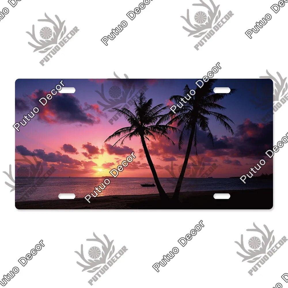 Putuo Decor Západ slunce SPZ Kovová cedule Plaketa Kovová Vintage Dekorace do obývacího pokoje Dveře Nástěnná dekorace k moři