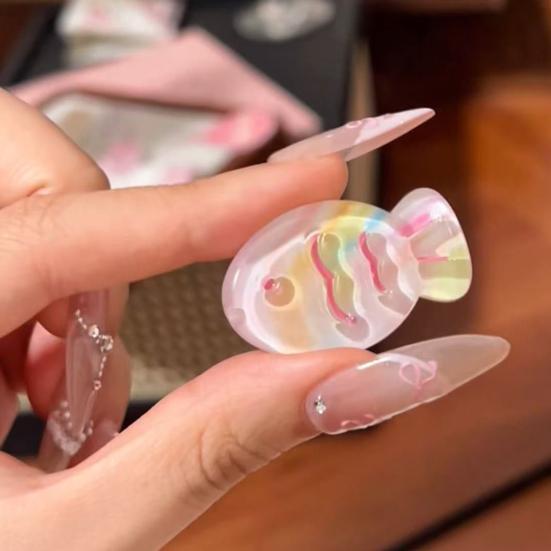 6Pcs Girl Hairpin Soft Macaron Color Clear Jelly Acrylic Fish Shape Stable No-Pull Bang Clips 3D Wavy Line Photogenic Hair Accessories