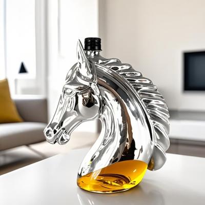 Horse Head Whiskey Decanter Creative Glass Liquor Bottle with Silicone Stopper 350ml Personalized Whiskey Gift Bottle for Whiskey Lovers