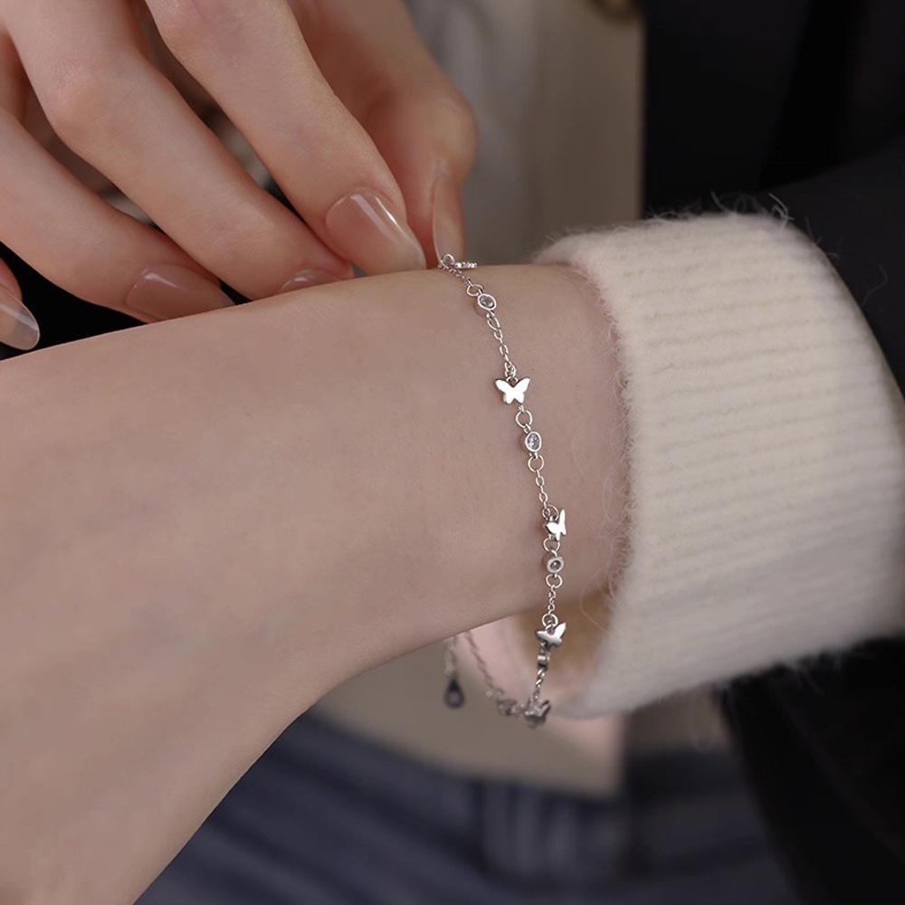 Sterling Silver Butterfly Zircon Bracelet - Light Luxury and Chic Hand Jewelry for Women