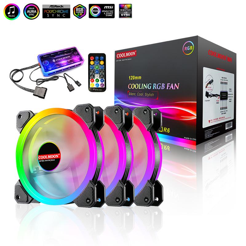 COOLMOON Radiance RGB 12cm Dual Aperture LED Cooling Fan for Desktop Computers