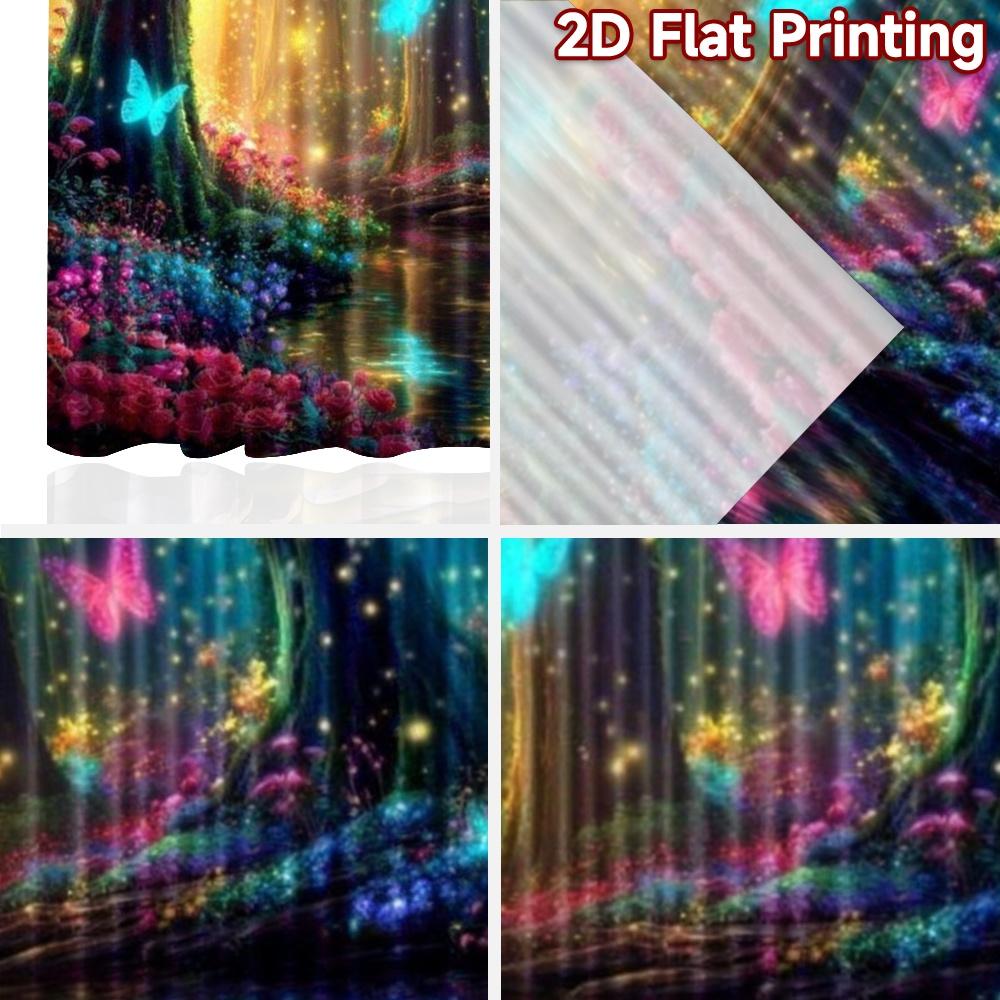 2D flat printing 2pcs Party Window Curtains Enchanted Forest Butterflies Glow Digital Printed Polyester Drapes Seasonal Party &