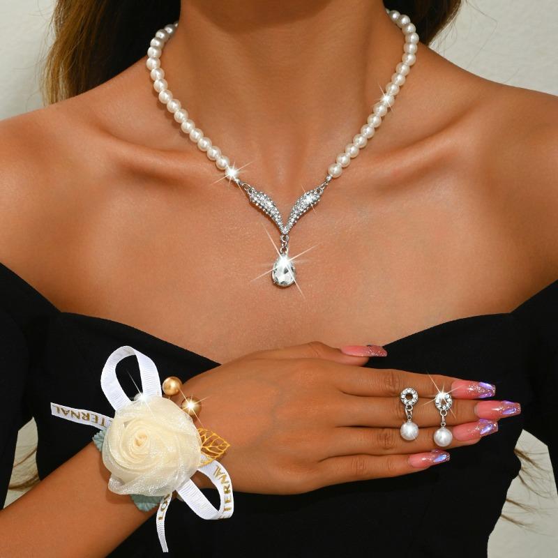 Meier Pearl necklace and earring flower set - women's elegant bestseller bridal dress accessories