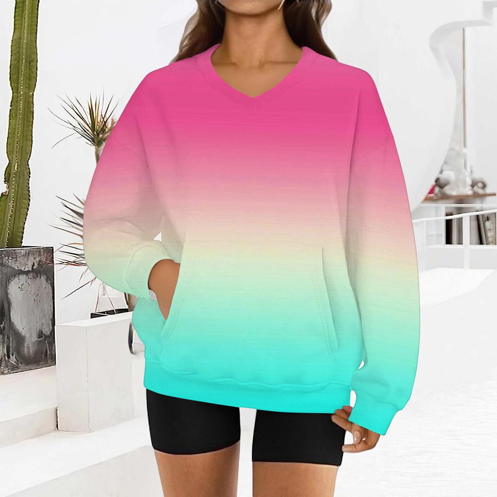 Women's Fashion Gradient Print Long-Sleeved V-Neck Sweatshirt