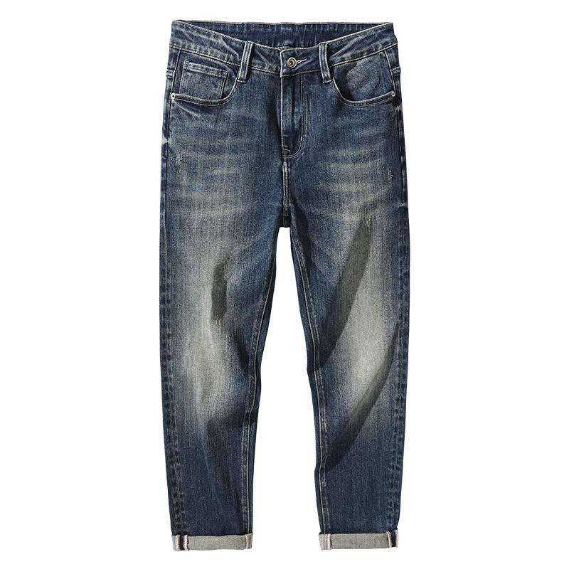 Spring and Summer New Men's American Retro Slim Straight Big Beef Stretch Jeans Trousers Men