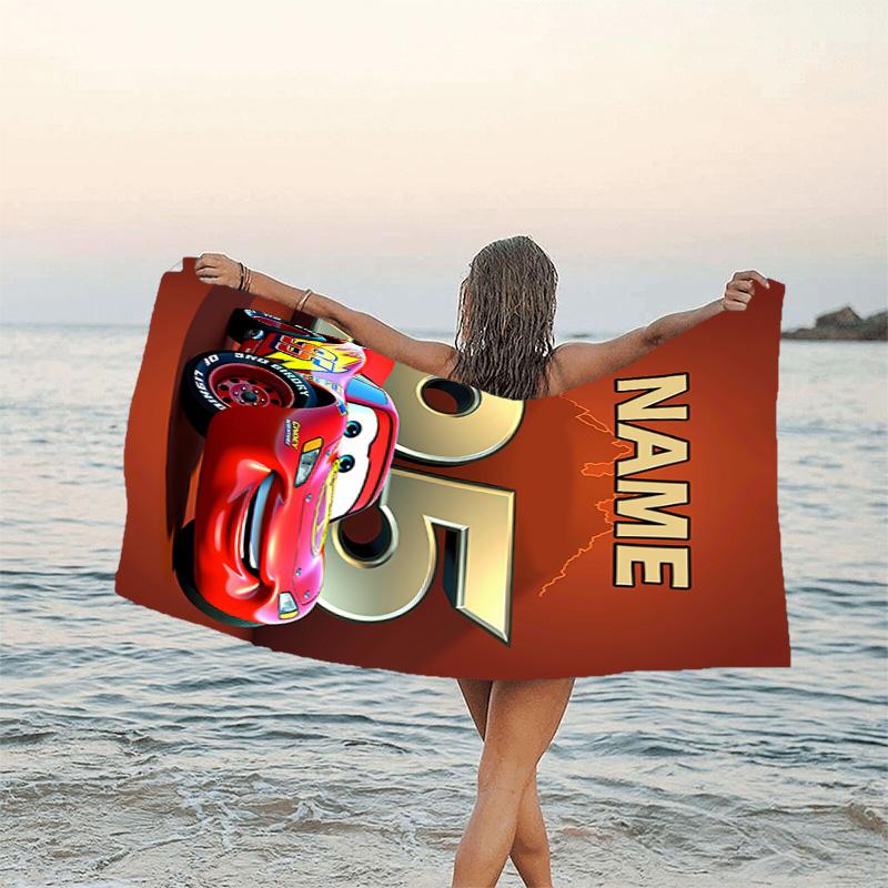 1pc Cars3 Beach Towel with Custom Name, Beach/Swimming/Bath/Picnic/Camping Towel, Suitable for Seaside Beaches