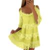 Off Shoulder Lace Dress Women Summer Casual Bohemian Style Mini Dress with Three Quarter Sleeves and Floral Crochet Detailing