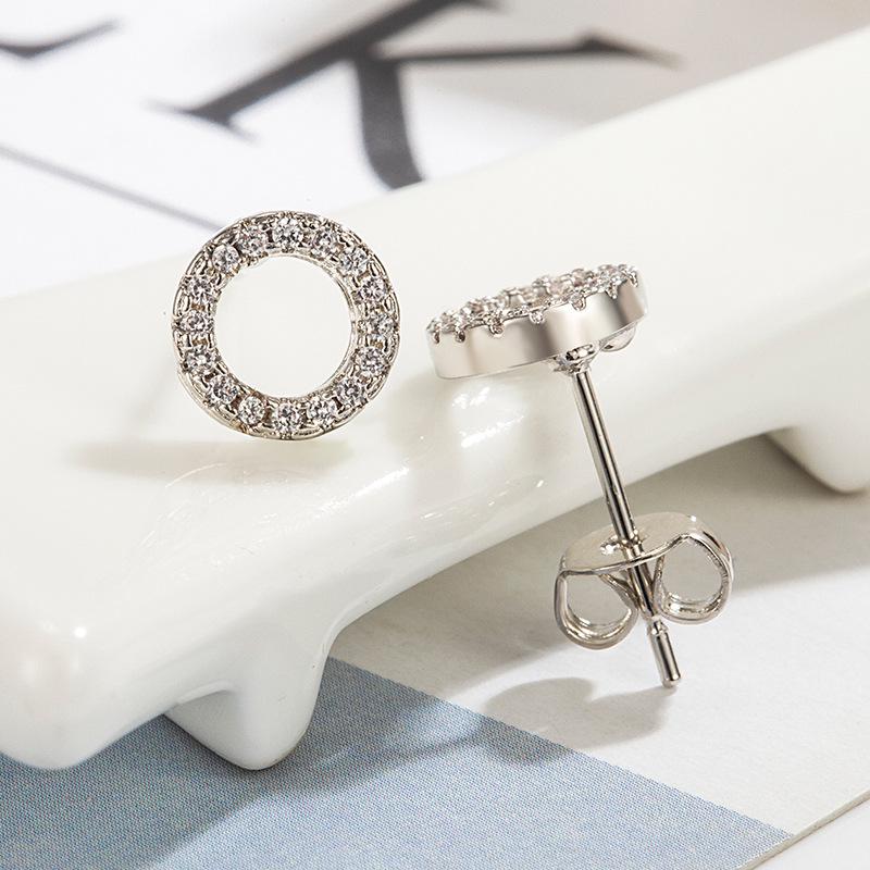 Rose Rhinestone Letter Stud Earrings: High-Quality Copper, Solid Color, New Chinese Style