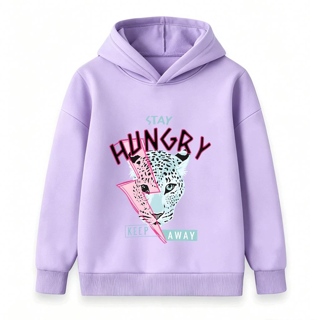Kids Boys Girls Pullover Hoodie Cool Leopard Lightning Print Stay Hungry Long Sleeve Casual Sweatshirt for Children