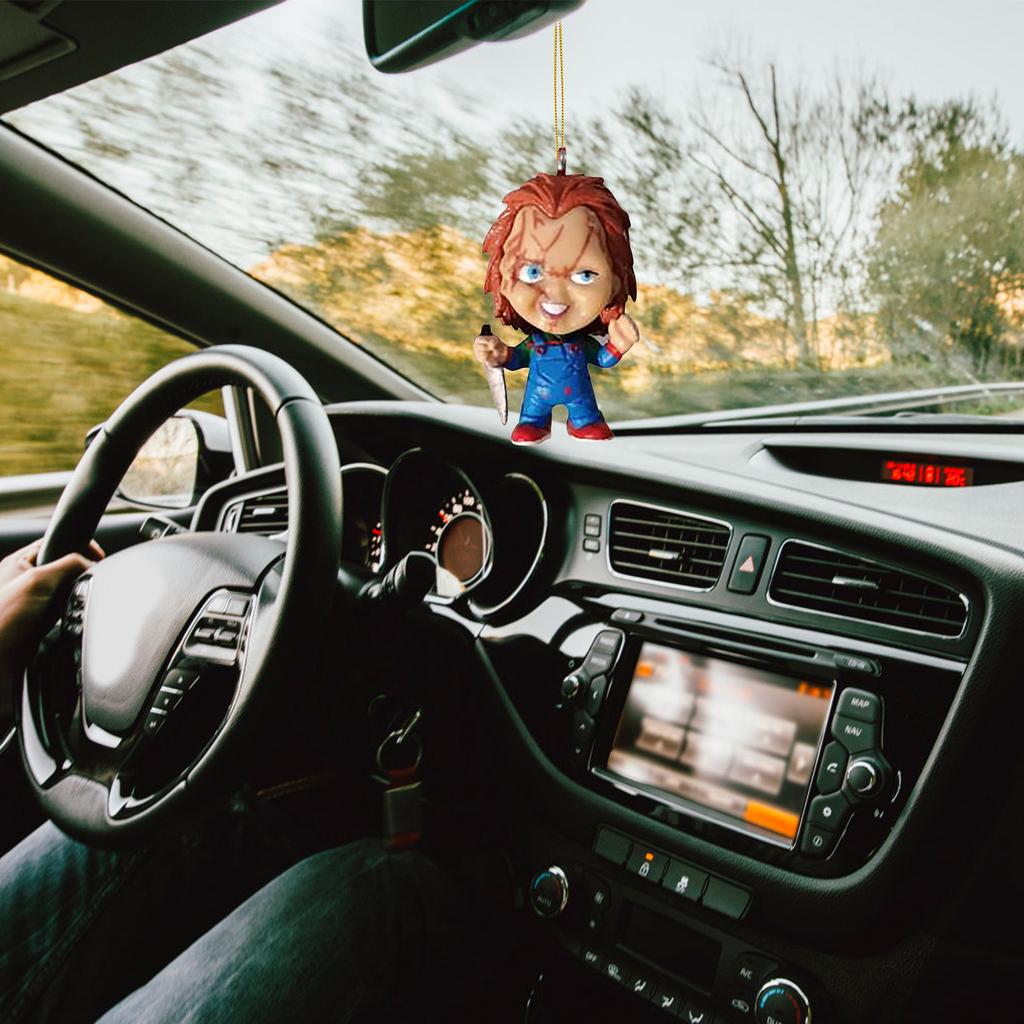 Acrylic Flat Horror Gnome Pendant Halloween Theme Car Interior Rearview Mirror Hanging Ornament Home Decor Accessories