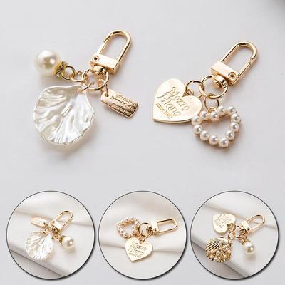 1PC Simulation Pearl Pendant Shell Keychain Keychain Heart Keychain Cute Metal Pendant Bag Ornament Fashion