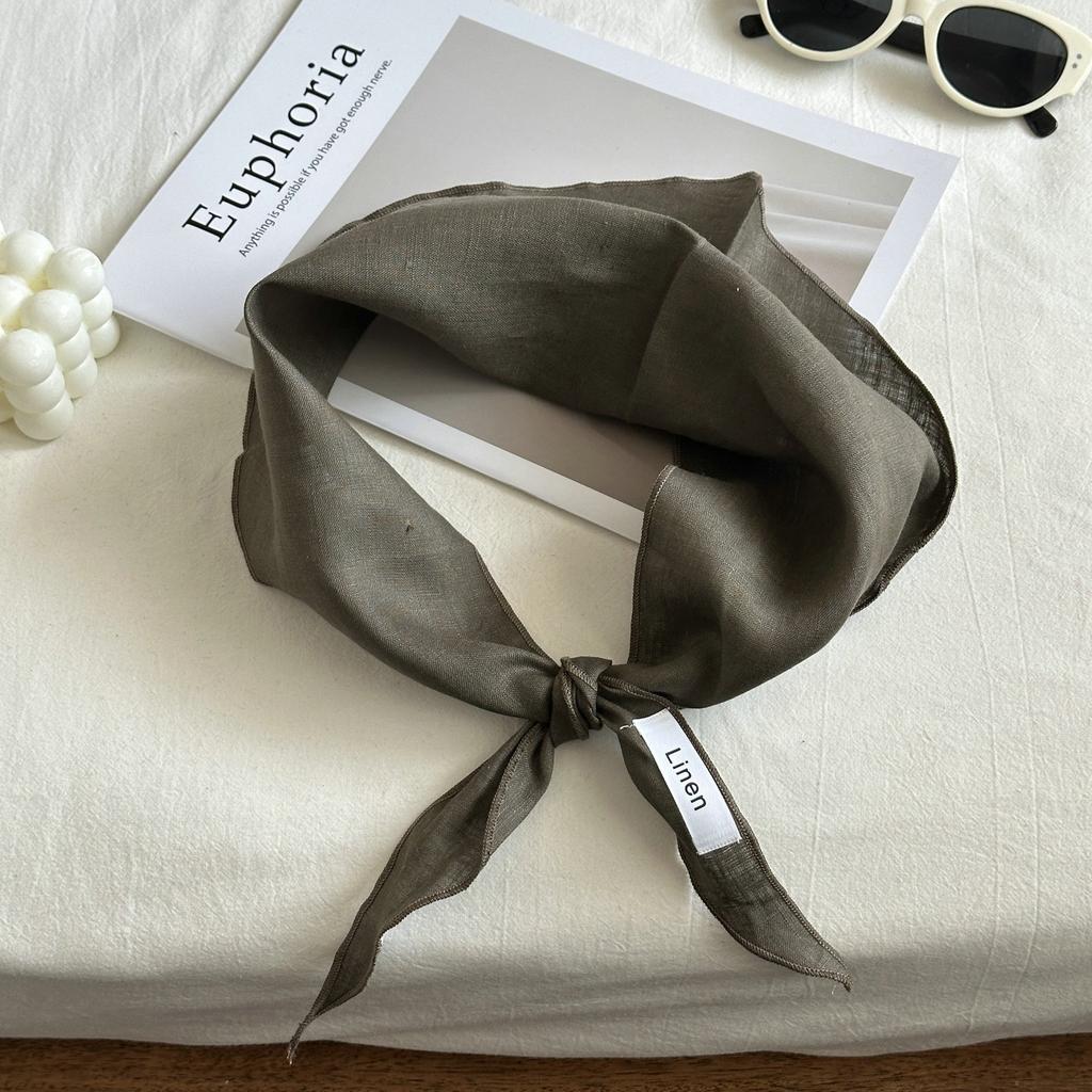 New Silk Scarf Solid 100% Linen Comfortable Breathable Mori Style Thin Neck Protection Scarf Spring and Autumn Triangular Binder