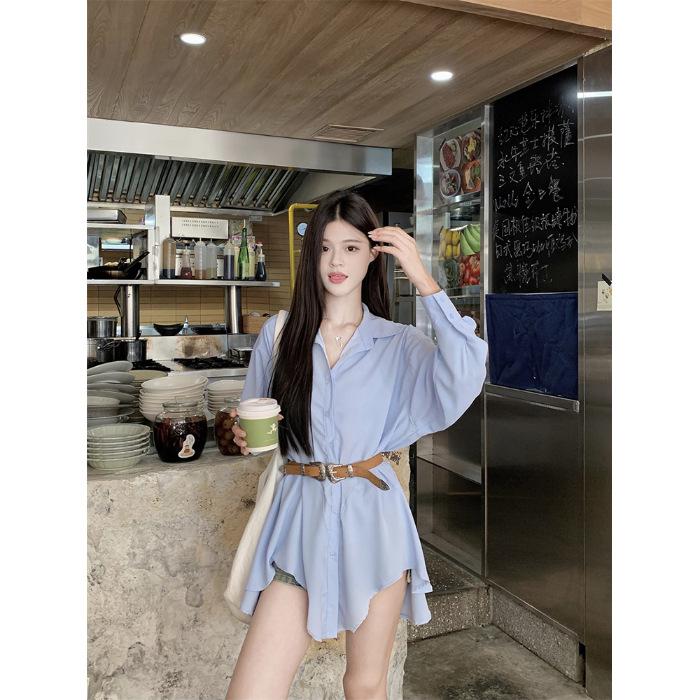 Spring Polo Collar Loose Long-sleeved Dress Women's New Irregular Sweet Cool Shirt Skirt Short Skirt Trendy