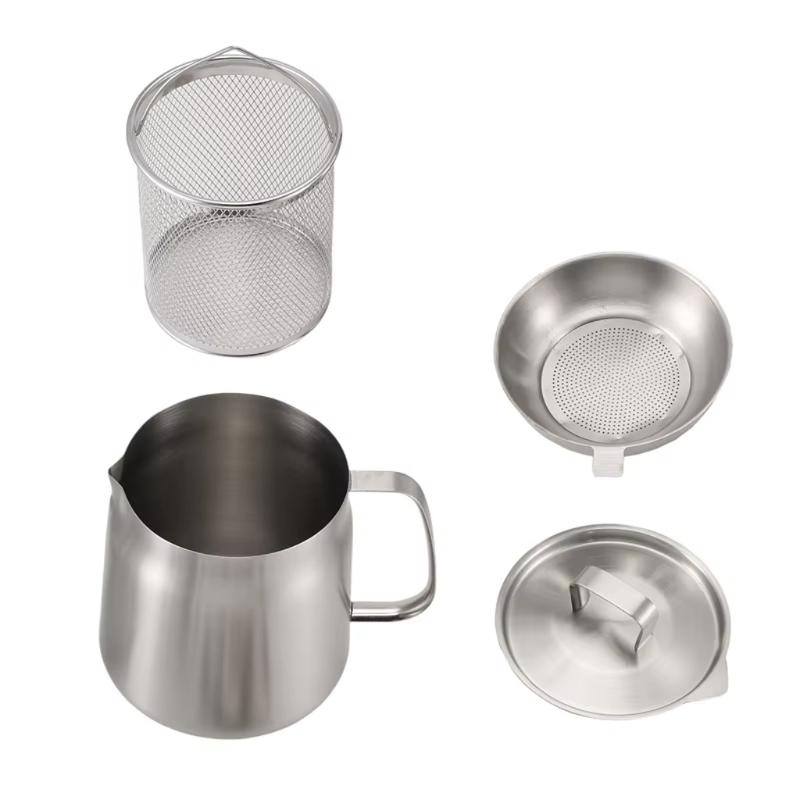 Portable Large Capacity Oil Strainer Pot Stainless Steel Cooking Oil Container with Basket for Kitchen and Outdoor Use