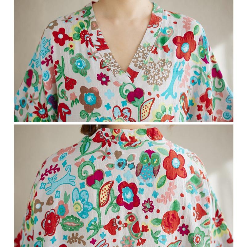 DIMANAF Women 2025 Summer Plus Size Casual Dress Basic Loose Vintage Long Dress Maxi Floral Linen New