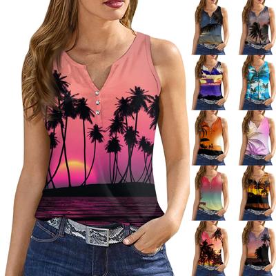 Womens Tank Top V Neck Basic Hawaii Casual Flowy Summer Sleeveless Deep Side Cut Tops For Women