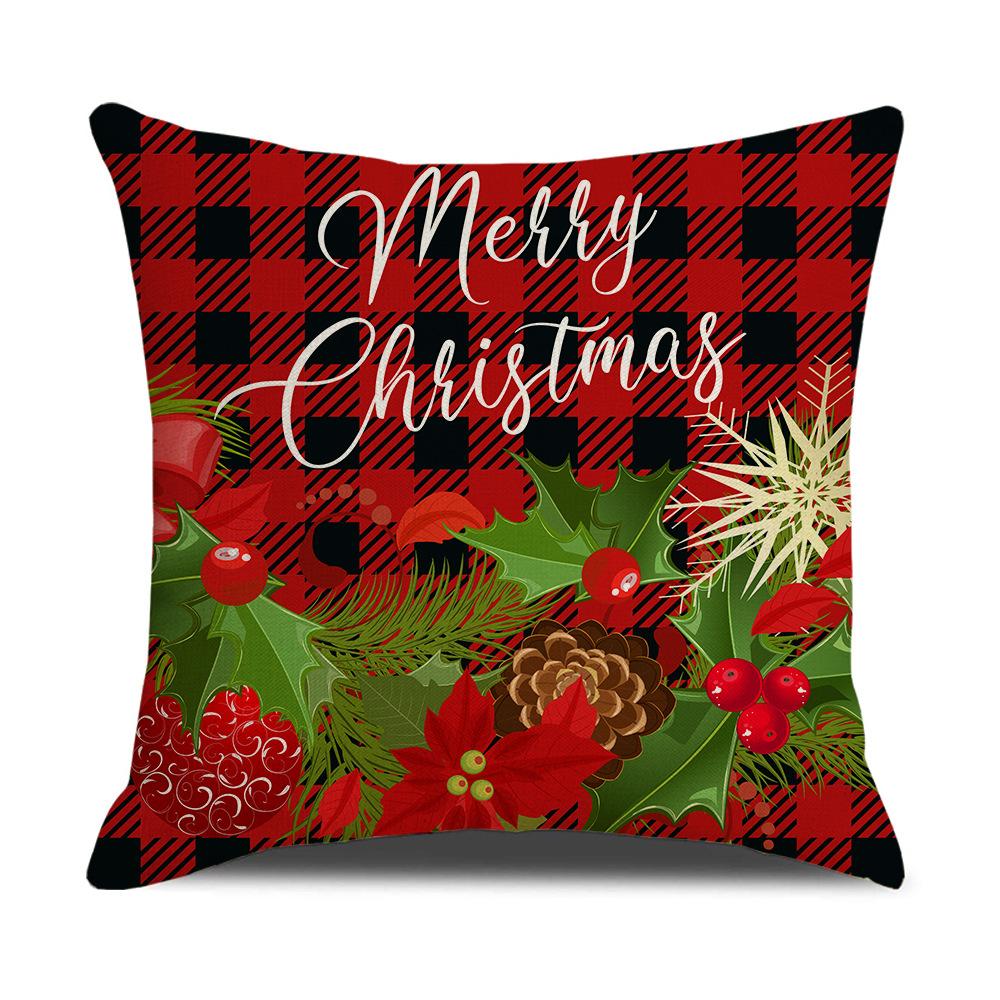 Christmas Pillow Cover Cartoon Plaid Print Cushion Cover Office Sofa Pillow Cover Home