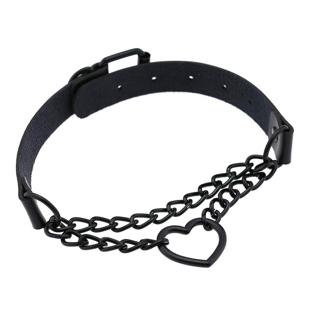 Gothic Harajaku Black Heart Chain Leather Choker Collar Punk Necklaces for Women Girls Buckle Chocker Emo Witch Jewelry