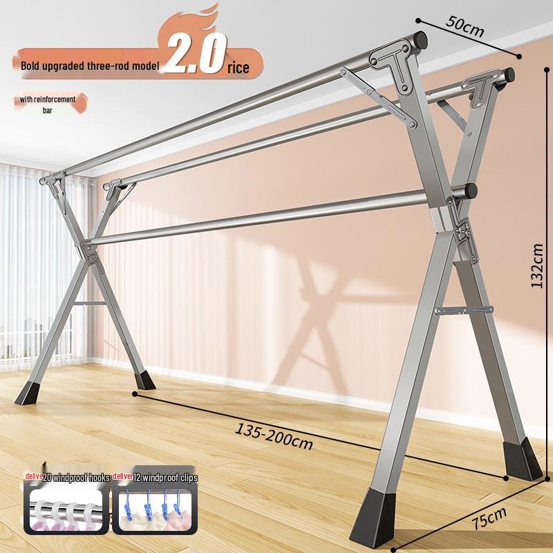 201 Stainless Steel X-Type Telescopic Clothes Drying Rack, Indoor Floor-Standing Model for Household Use