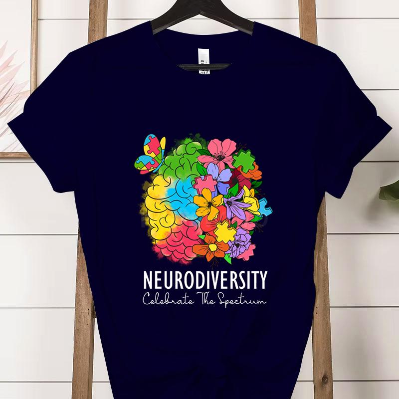 Teacher Autism Tshirt Floral Neurodiversity Celebrate The Spectrum Graphic T Shirts Clothing Autism Awareness Shirt for Women