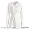 Retro Irregular Waist-Cinched Loose Shirt Dress – Niche European & American Design
