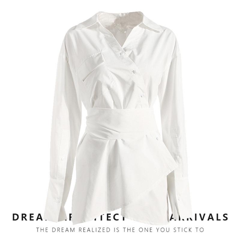 Retro Irregular Waist-Cinched Loose Shirt Dress – Niche European & American Design