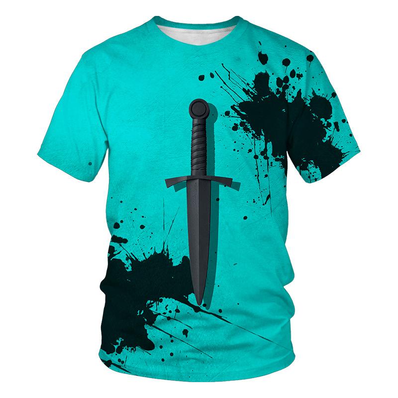 Popular 3D Dagger Fashion Print Pattern Street Summer Casual Men's T-shirt